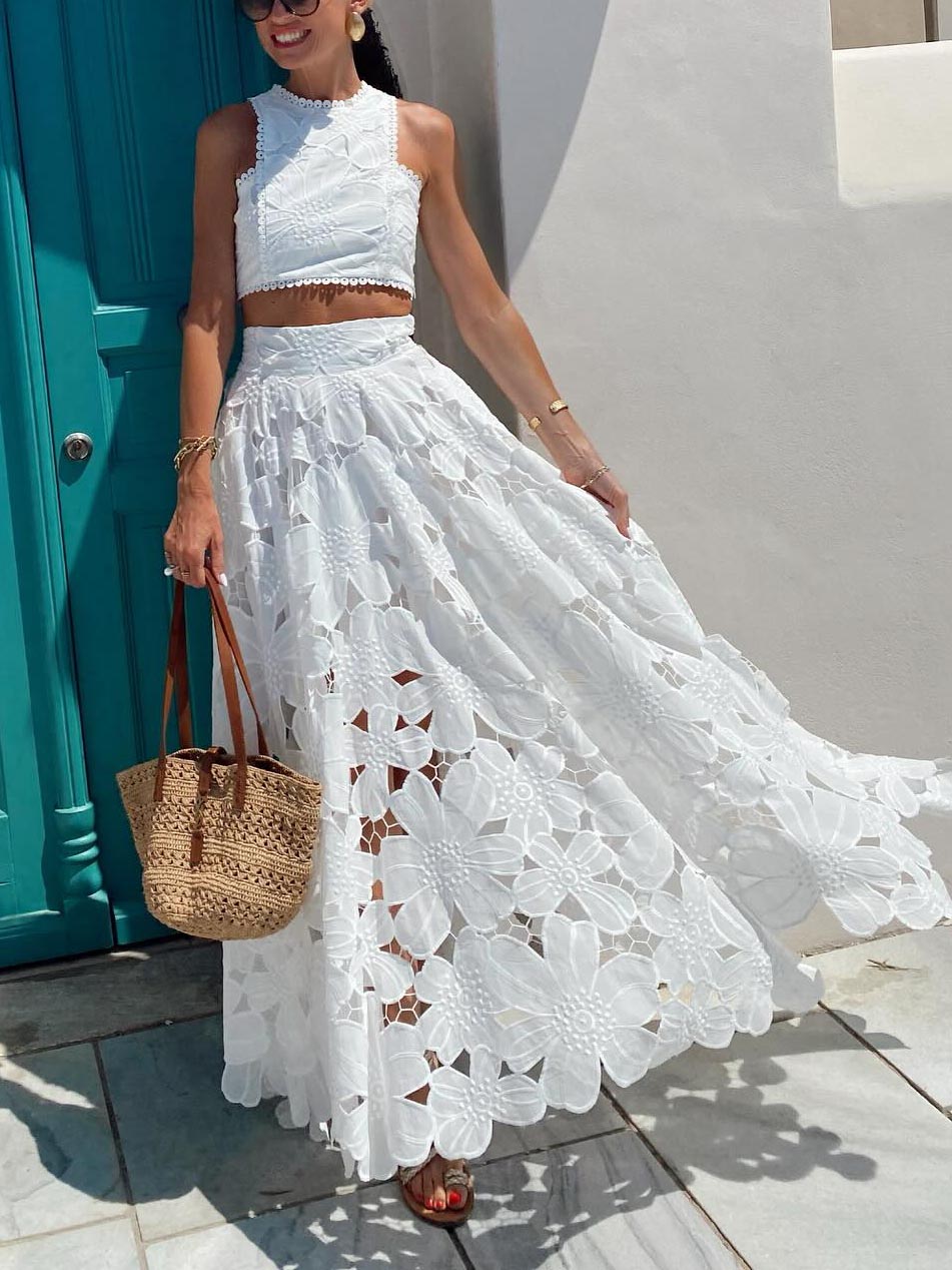 Elegante Holle Bloemenkant Maxi Rok