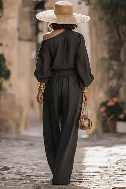 Off-shoulder Shirt en Wijde Broek Set