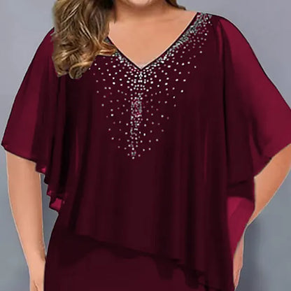 Amelie - Chiffonjurk met V-hals, versierd met strass