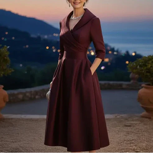Lea™ - Elegante Midi-jurk met Subtiele Glans