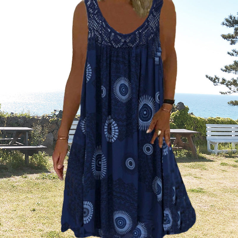Breezia™ – Zomerse Mouwloze Jurk met Print en Kantdetails voor Dames