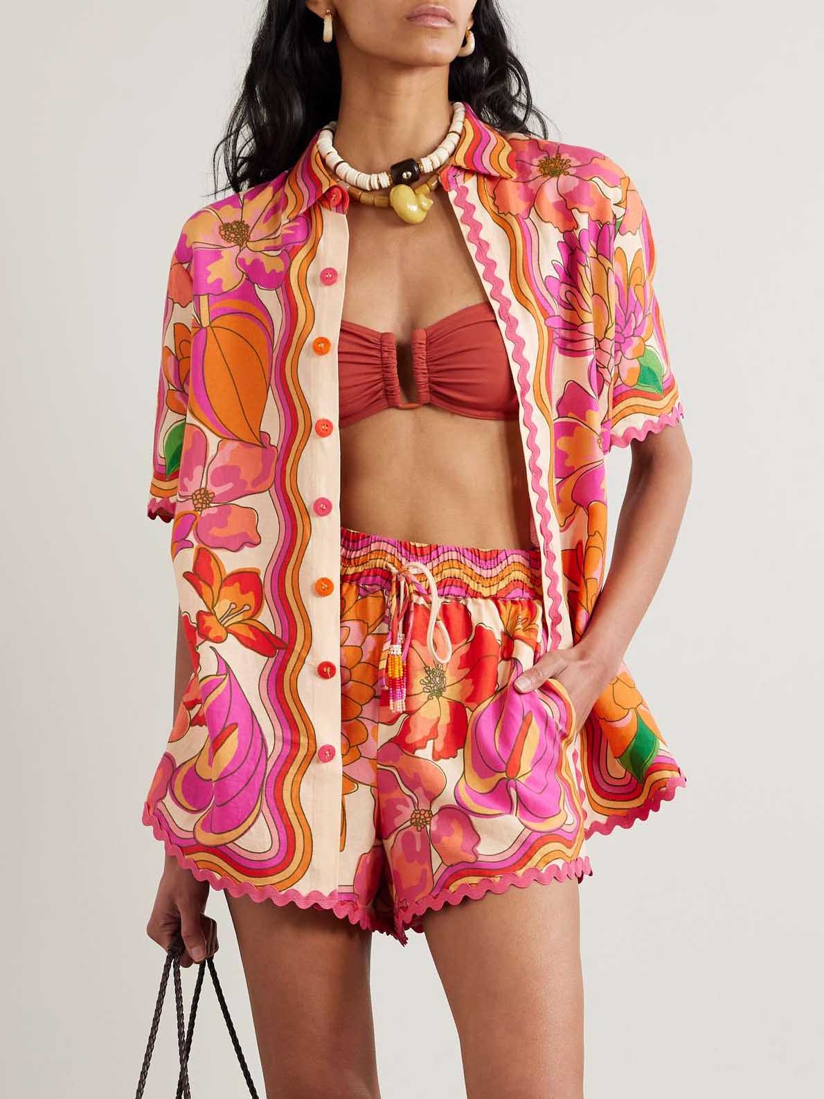 Exquisite Abstract Hibiscus Tropical Floral Print Twee-delige Set
