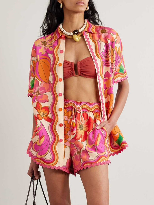 Exquisite Abstract Hibiscus Tropical Floral Print Twee-delige Set
