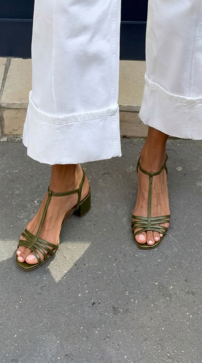Allegra Gouden Sandalen met Vierkante Hak