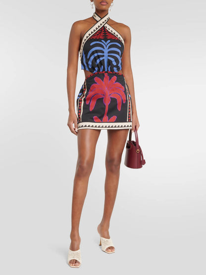 Unieke Zomerprint Halternek Mini Jurk