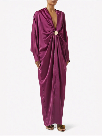 Magenta Satijnen Maxi Jurk in Satijn