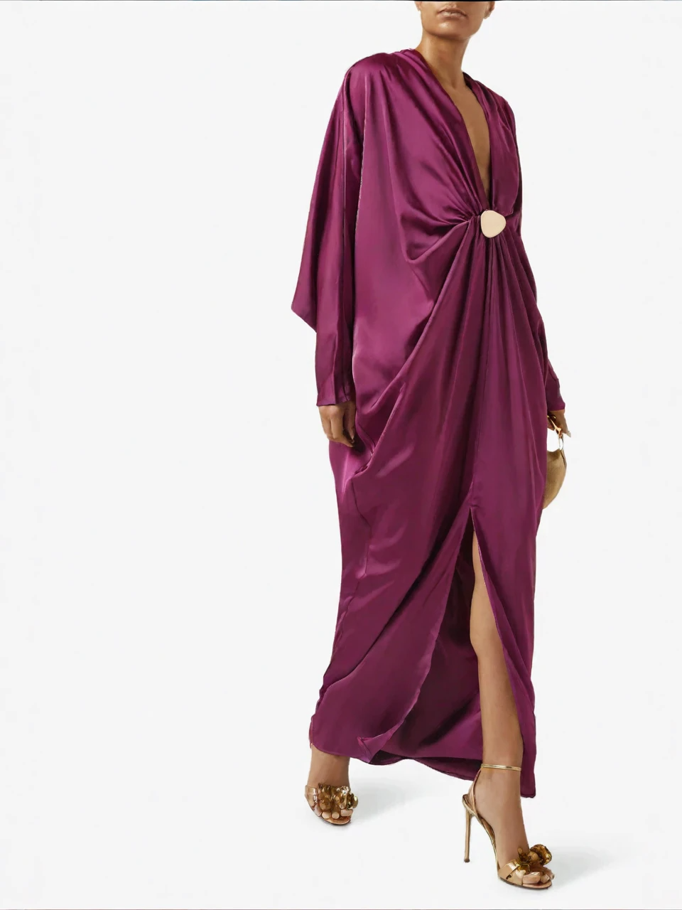 Magenta Satijnen Maxi Jurk in Satijn