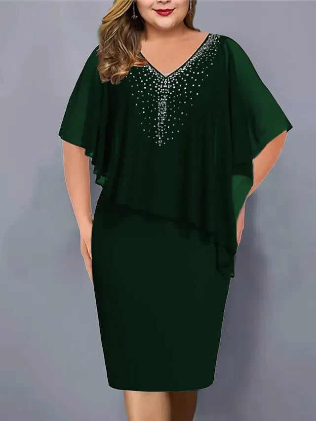 Amelie - Chiffonjurk met V-hals, versierd met strass