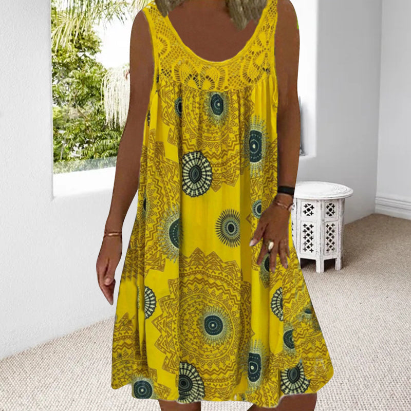 Breezia™ – Zomerse Mouwloze Jurk met Print en Kantdetails voor Dames