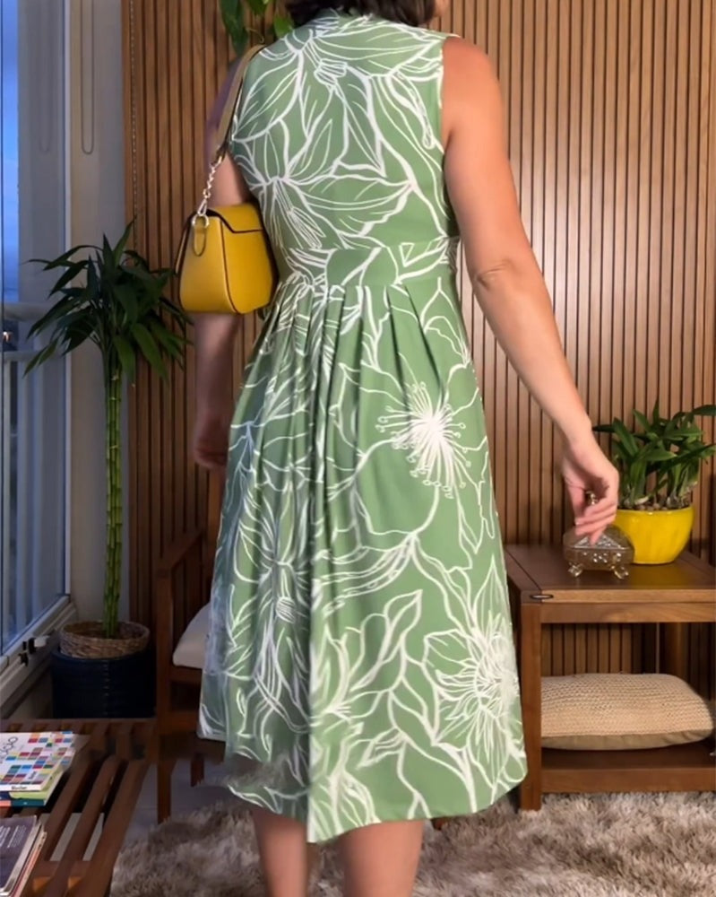 Mouwloze jurk met V-hals en getailleerde taille
