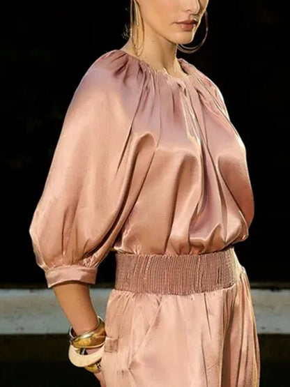 Elegante Rimpel Satijnen Blouse