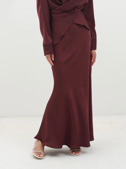 Elegante Gedrapeerde Satijnen Zeemeermin Maxi Rok