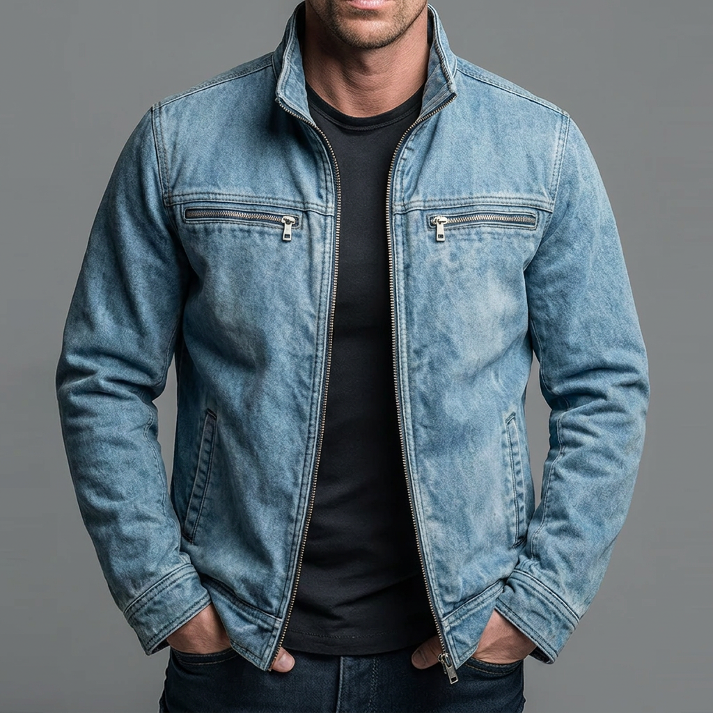 Narick - Denimjas met losse pasvorm en ritssluiting