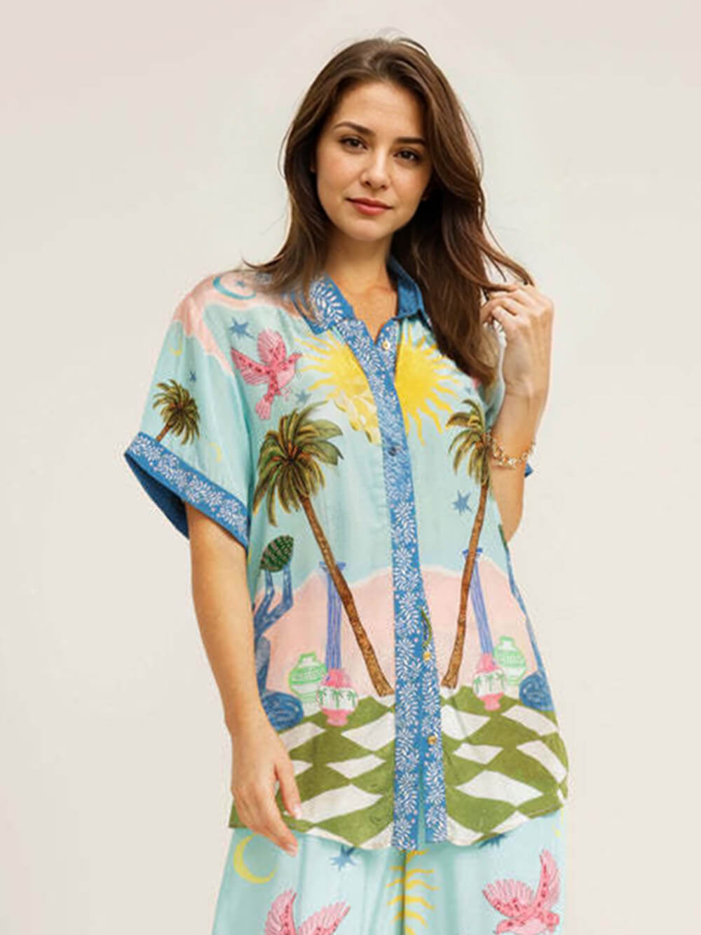 Casual Palmboomprint Korte Mouwen Shirt