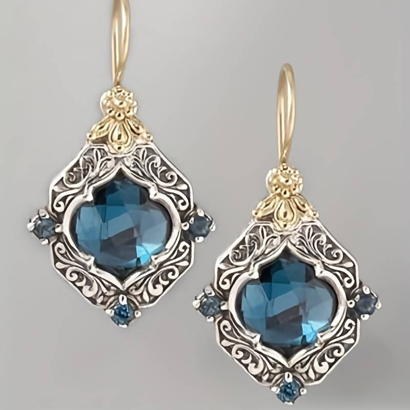Vintage Oorbellen in Blauw Kristal met Goud en Zilver