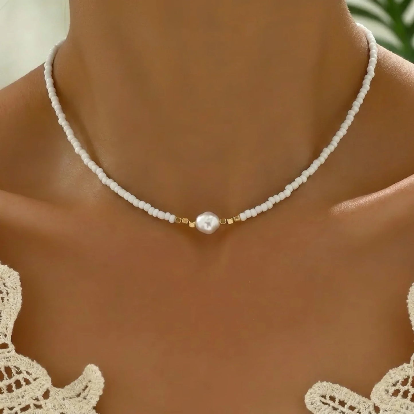 Minimalistische ketting met turkoois en parels