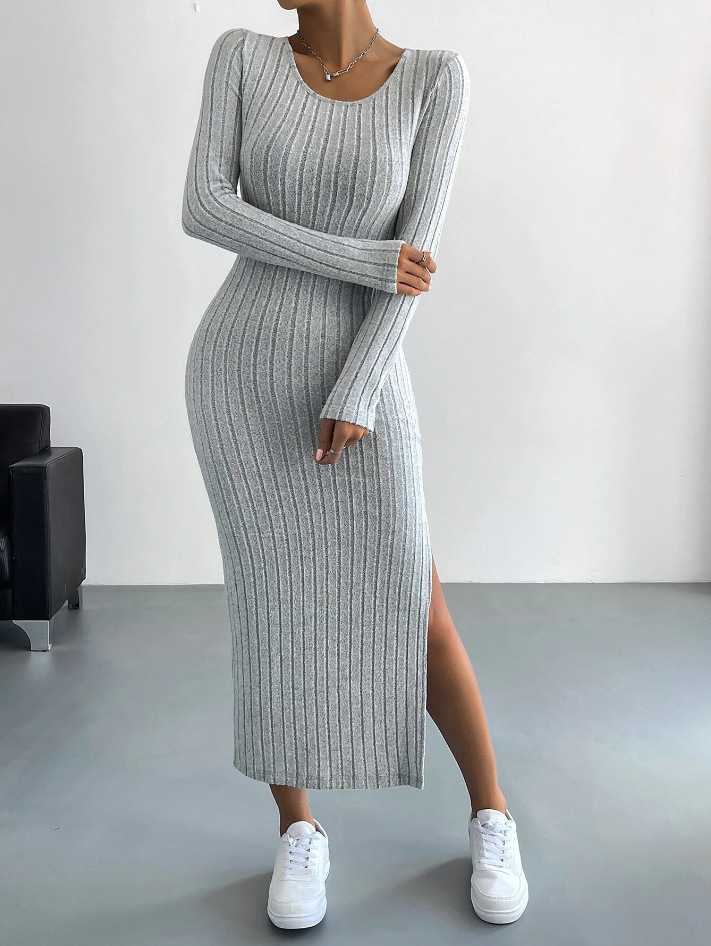Luxe™ - Geribbelde Lange Mouwen Bodycon Jurk van Gebreid Materiaal