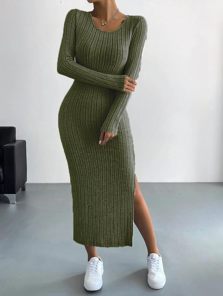 Luxe™ - Geribbelde Lange Mouwen Bodycon Jurk van Gebreid Materiaal