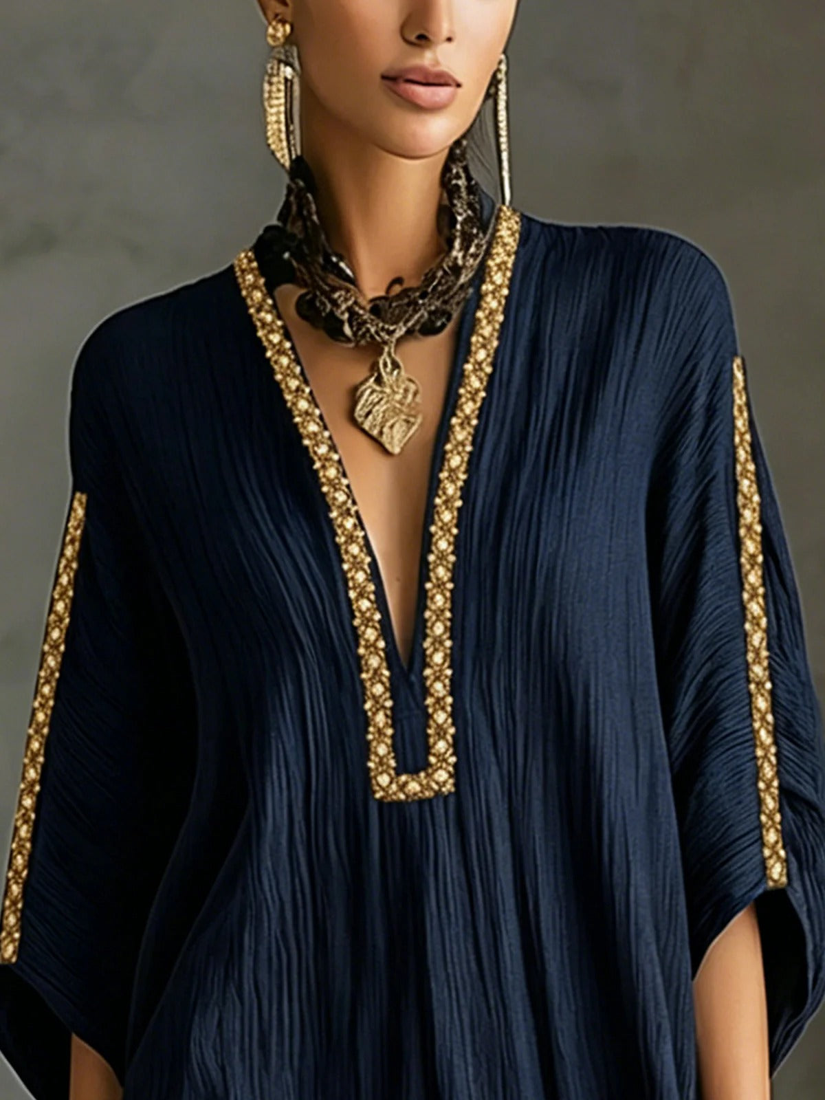Noor | Geborduurde Kaftan Mini Jurk