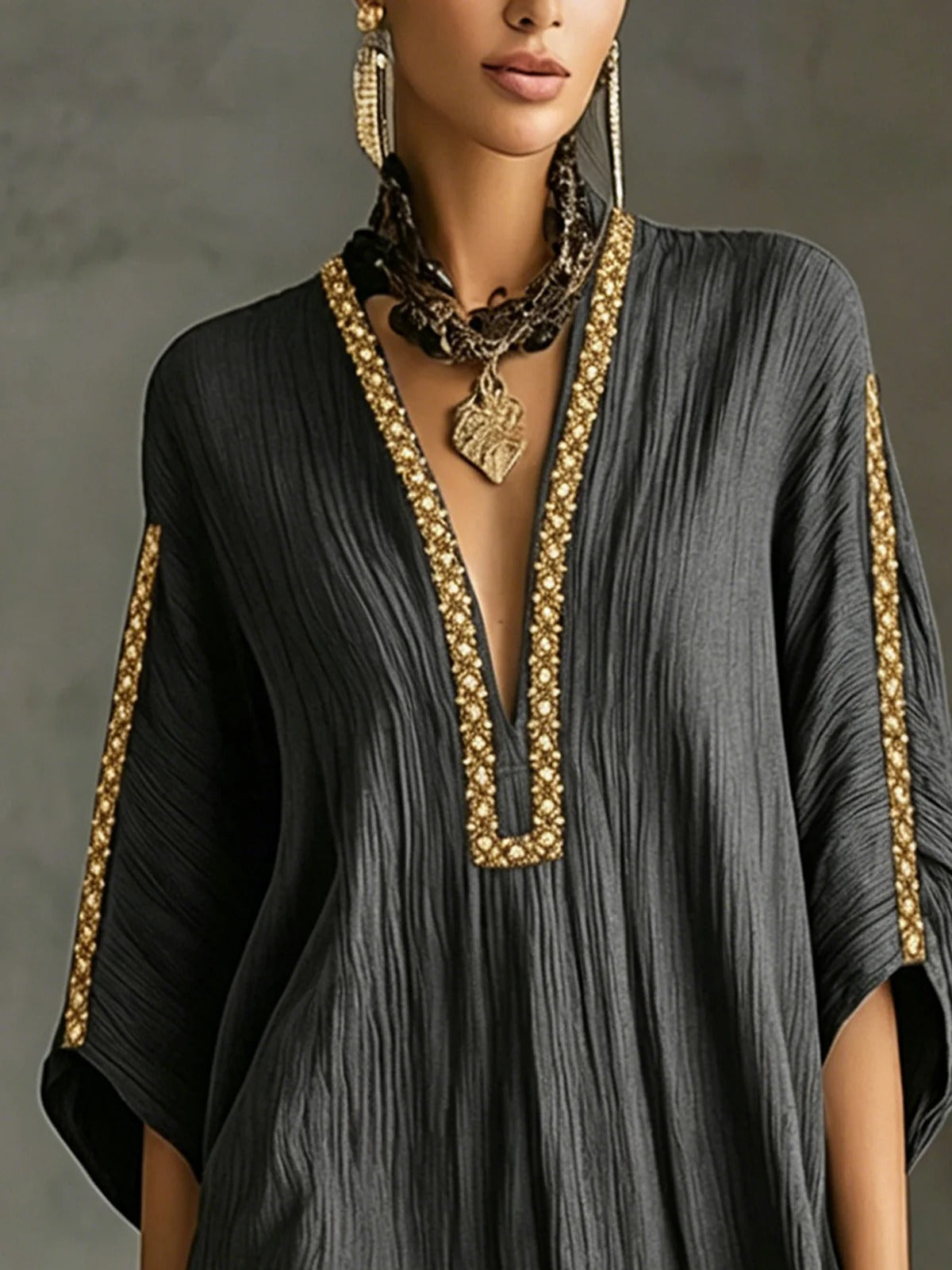Noor | Geborduurde Kaftan Mini Jurk