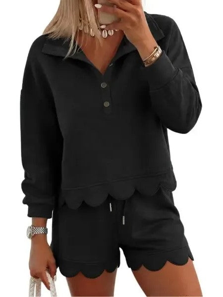 Tweedelige loungeshortset voor dames met geschulpte zoom