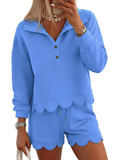 Tweedelige loungeshortset voor dames met geschulpte zoom