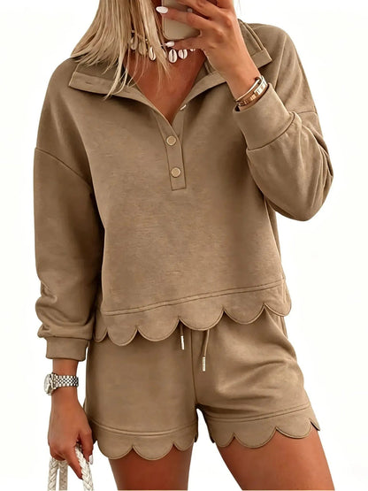 Tweedelige loungeshortset voor dames met geschulpte zoom