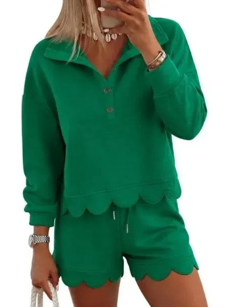 Tweedelige loungeshortset voor dames met geschulpte zoom