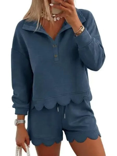 Tweedelige loungeshortset voor dames met geschulpte zoom