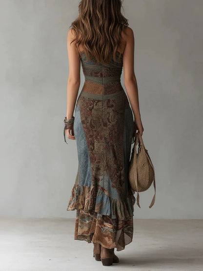 Marianna™ | Asymmetrische lange jurk met etnische print en zijsplit