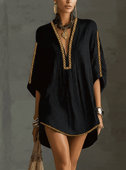Noor | Geborduurde Kaftan Mini Jurk