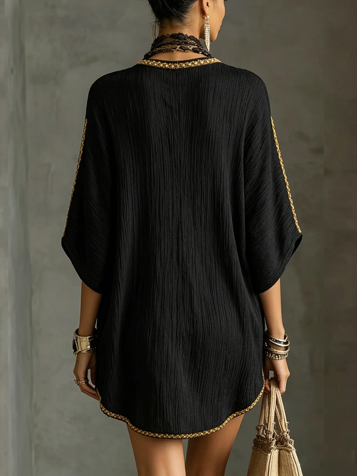 Noor | Geborduurde Kaftan Mini Jurk