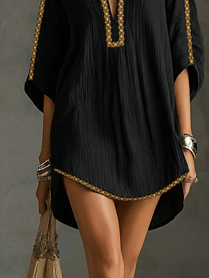 Noor | Geborduurde Kaftan Mini Jurk