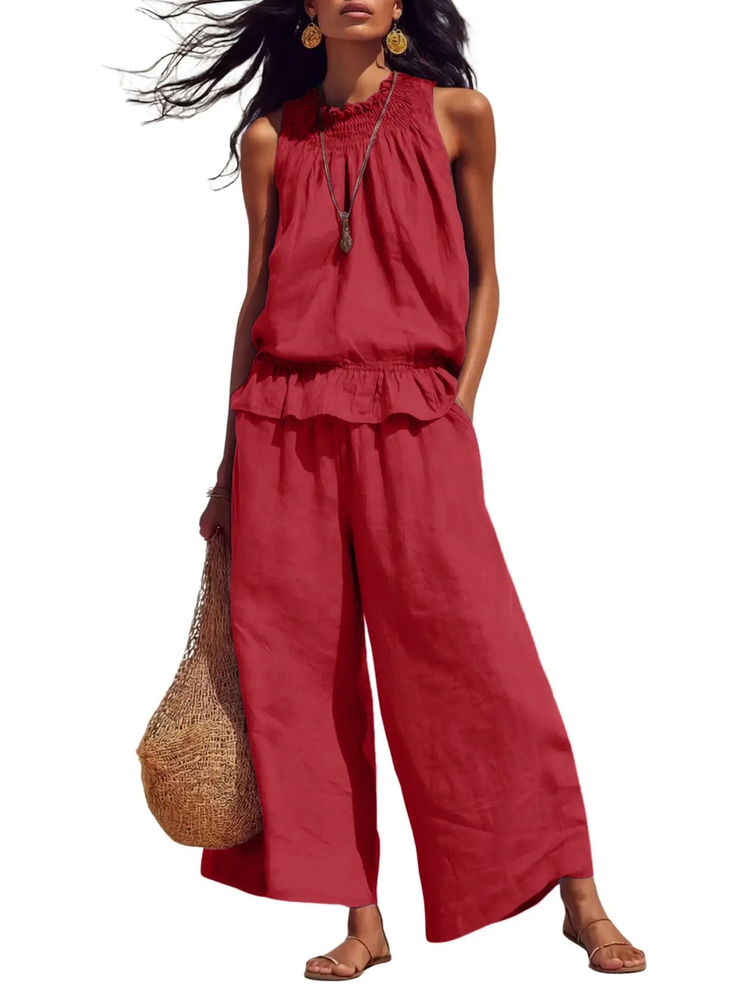 Ademende, casual zomerse tweedelige outfit voor dames