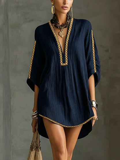 Noor | Geborduurde Kaftan Mini Jurk