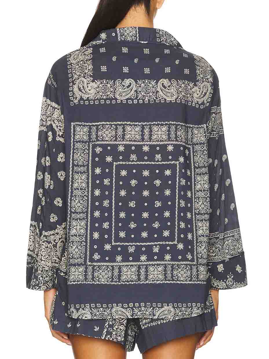 Retro Paisley Print Shorts En Langsleeve Shirt Twee-Piece Set