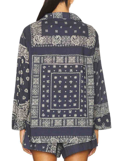 Retro Paisley Print Shorts En Langsleeve Shirt Twee-Piece Set