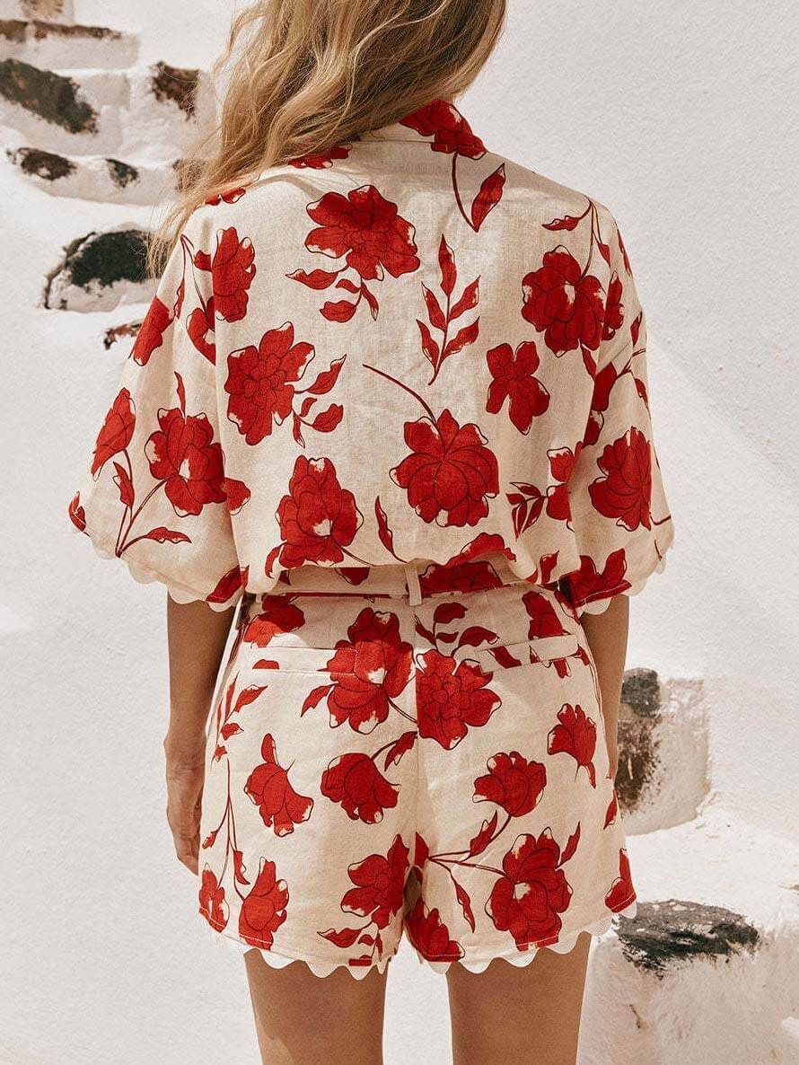 Casual prachtige veelzijdige shorts met kanten print, tweedelig pak