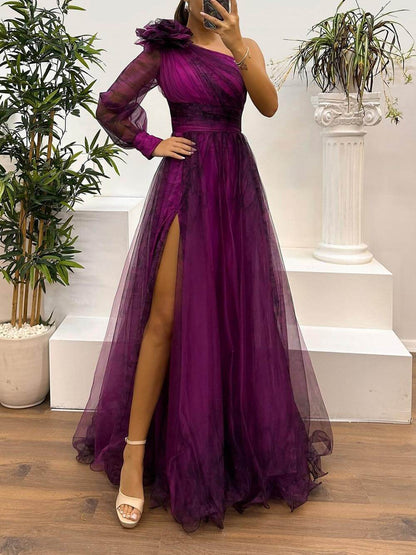 Exquise Casual Off-Shoulder Mesh Print Maxi Jurk