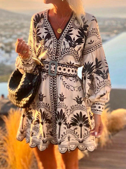 Mode Geprinte Strand Losse Mini Jurk