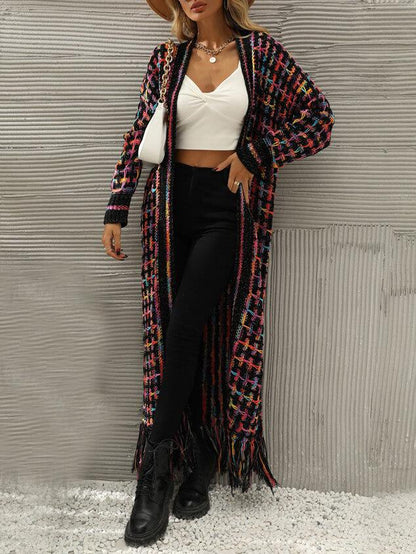 Vintage Geschilderde Ruit Franje Cardigan Trui