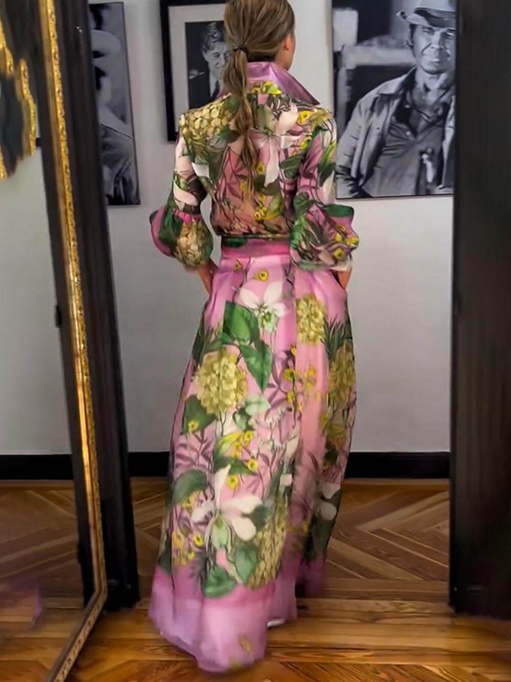 Elegante en Volwassen Bloemenprint Lange Mouwen Shirt