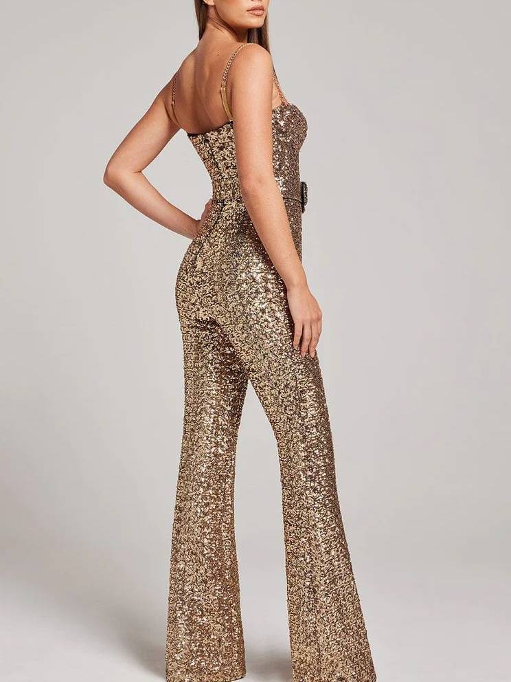 Brede Tailleband Pailletten Jumpsuit