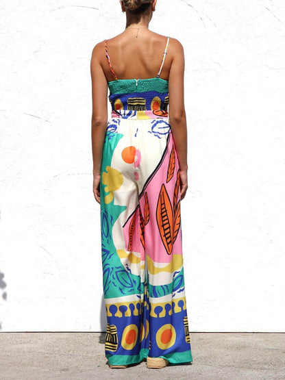 Uniek Etnisch Patroon Gedrukt Draagband Jumpsuit