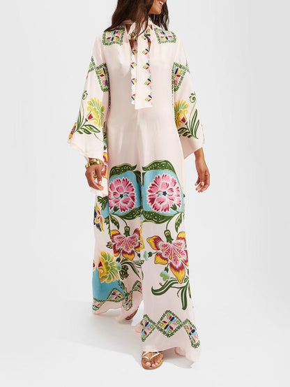 Exquise Zonnebloem Print Vloeiende Maxi Jurk