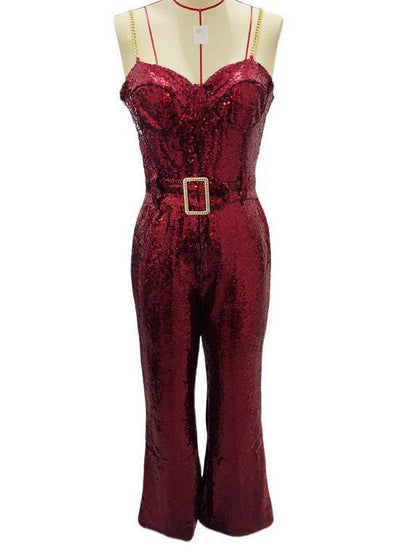 Brede Tailleband Pailletten Jumpsuit