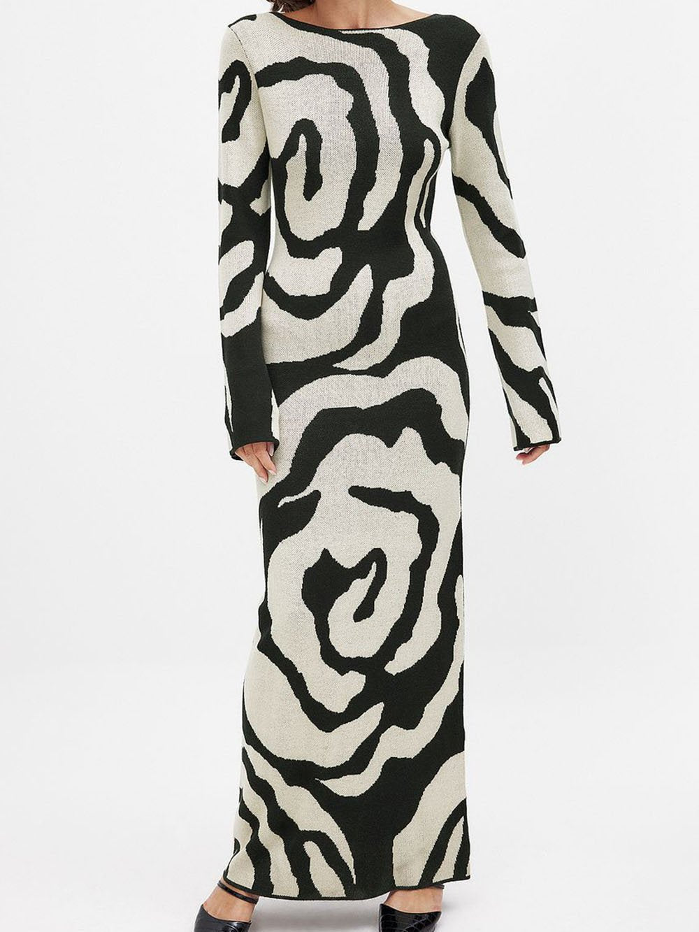 Elegante Jacquard Pailletten Gebreide Maxi Jurk