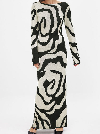Elegante Jacquard Pailletten Gebreide Maxi Jurk