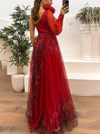 Exquise Casual Off-Shoulder Mesh Print Maxi Jurk