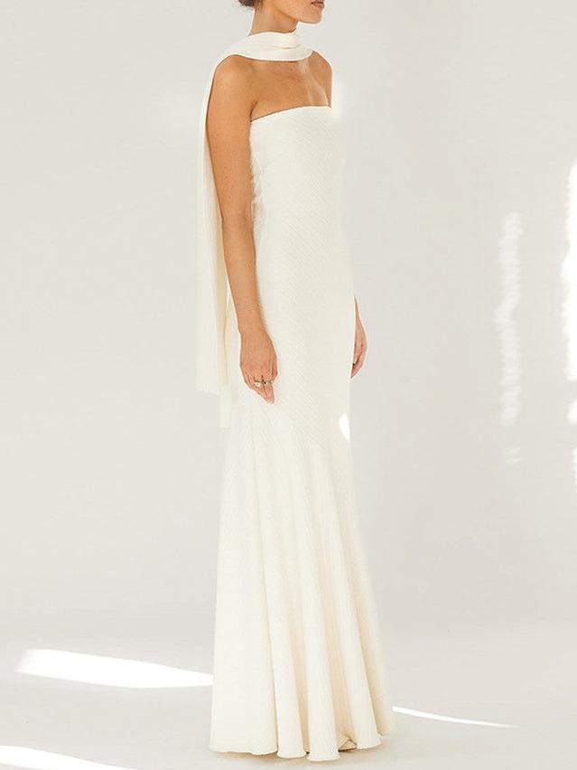 Mode Strapless Één Schouder Fishtail Maxi Jurk